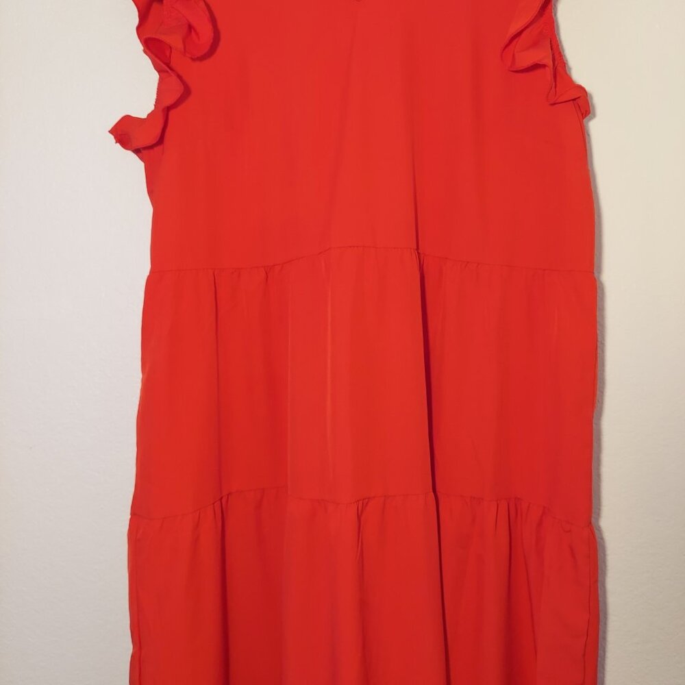 Shein Bright Red Tiered Ruffle Midi Dress V-Neck Ruffle Sleeve Size XL - Picture 6 of 7
